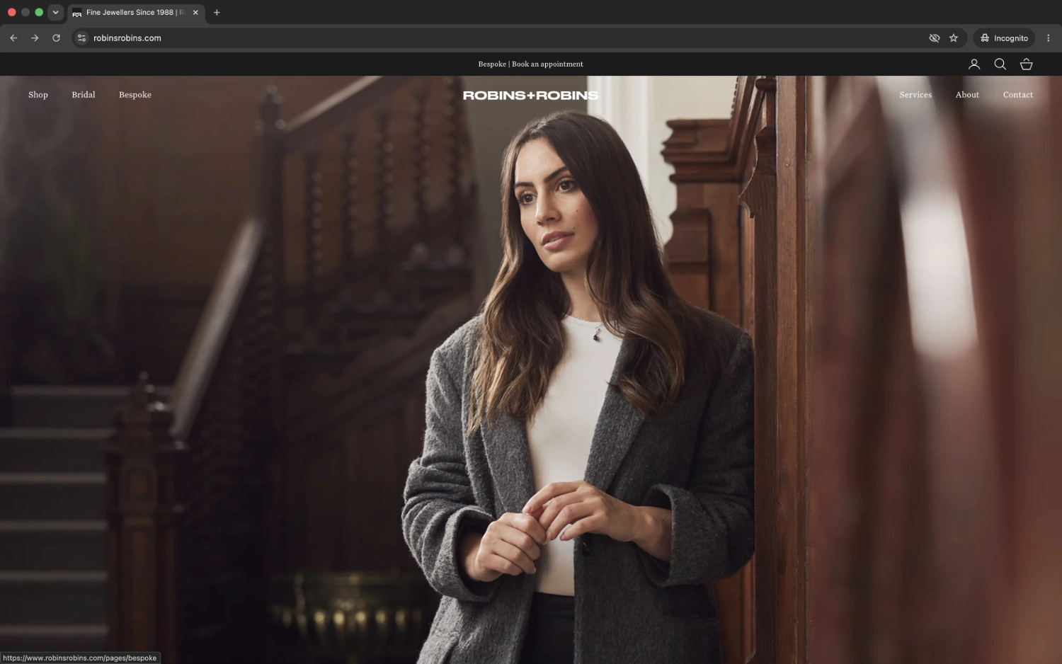 Robins & Robins Shopify storefront presenting premium jewellery and product imagery, representing development and SEO work in Plymouth, Devon