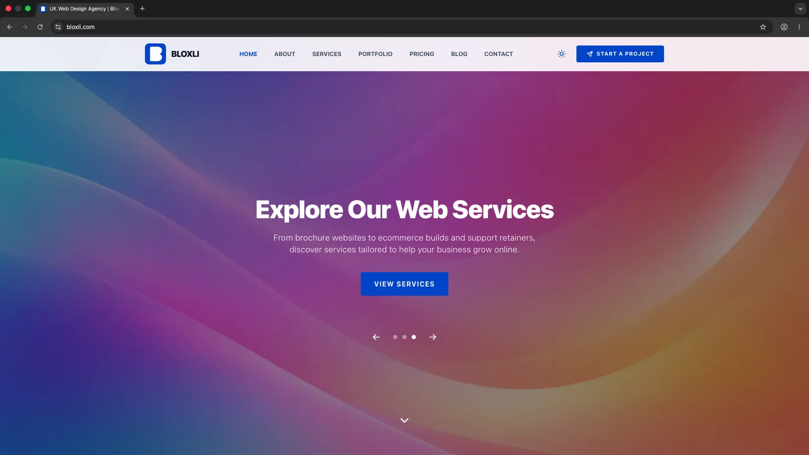 Bloxli lightweight website project screenshot by Stormy Studios