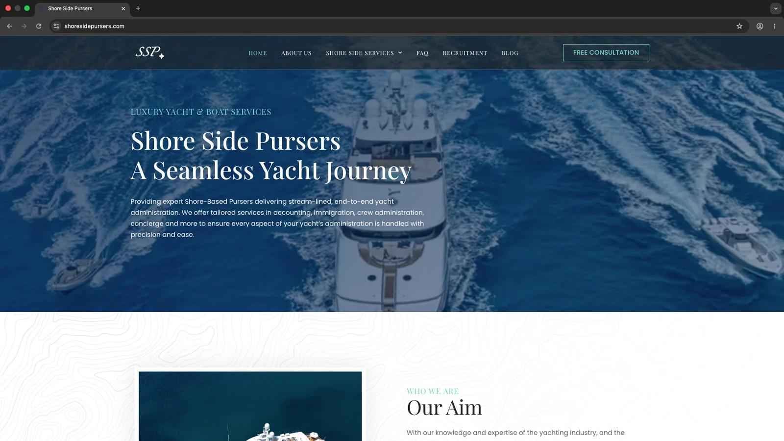 Shore Side Pursers service-led website project screenshot