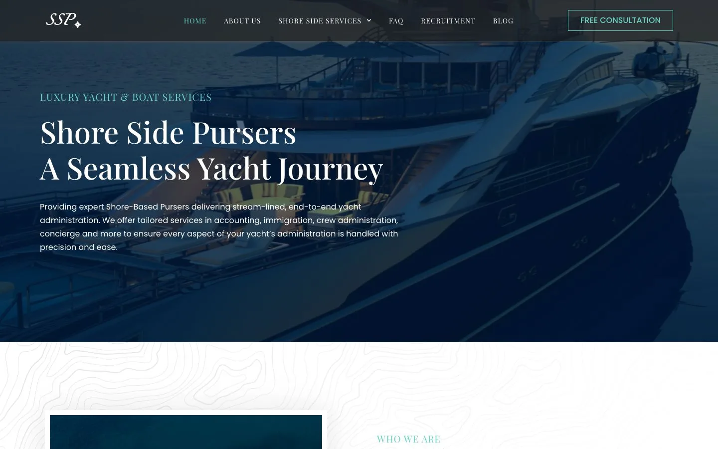 Shoreside Pursers yacht administration website design and support in Plymouth, Devon